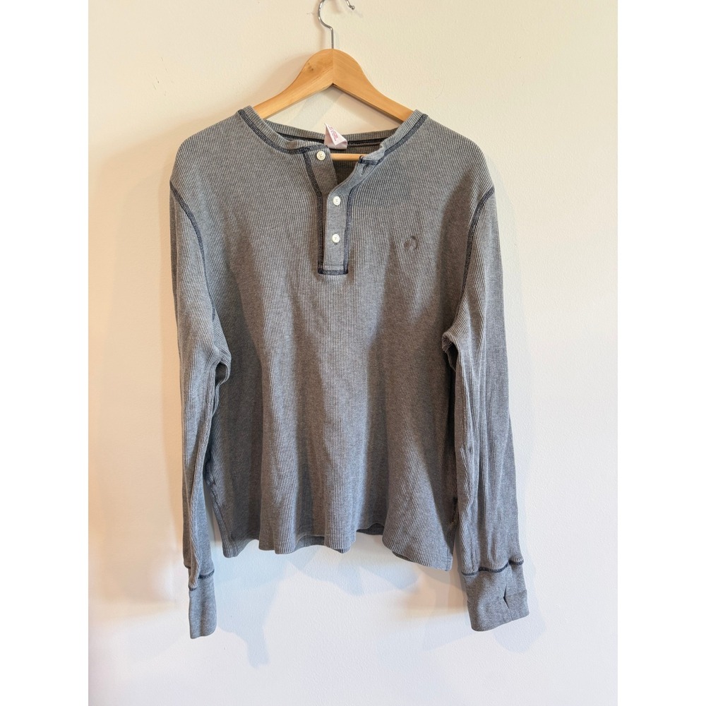 Brooks Brothers 1818 Mens Grey Ribbed Henley Long Sleeve Shirt Large Thumbholes